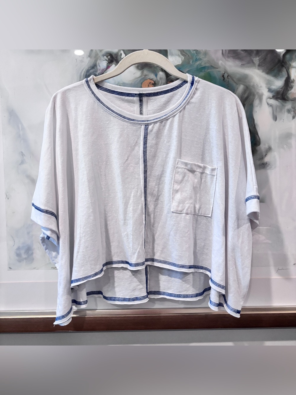 Altar'd State Swing Top White with blue stitching Size XS
